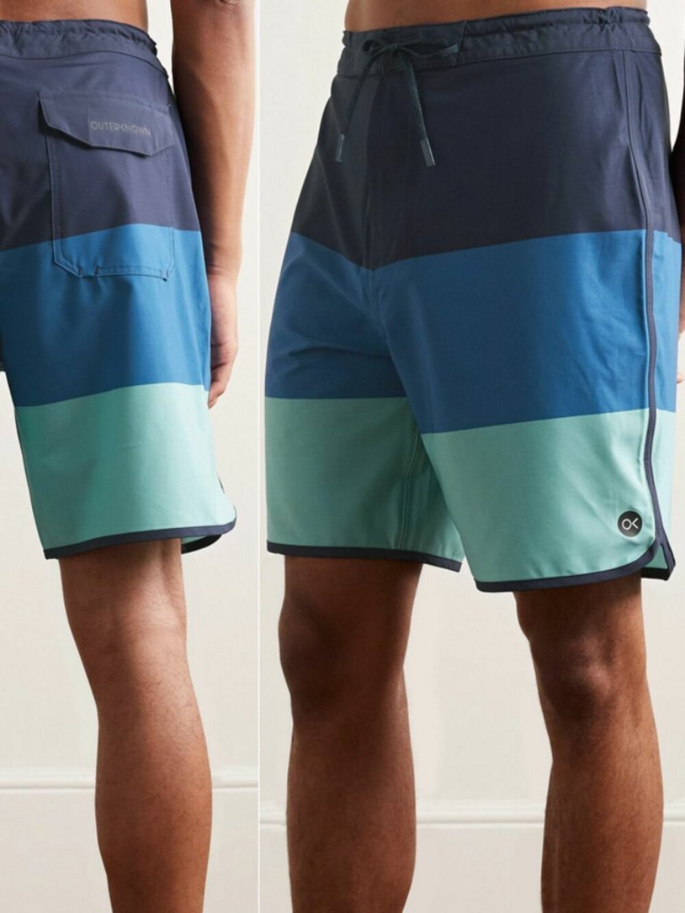 Outerknown Tasty Scallop Boardshorts Blue Colorblock Stripe Zip Fly